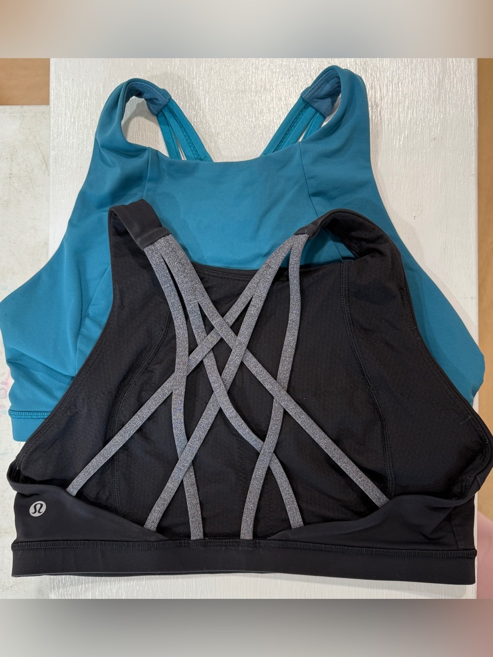 TWO lululemon athletica Women's Sports Bras in Teal and Black size 10